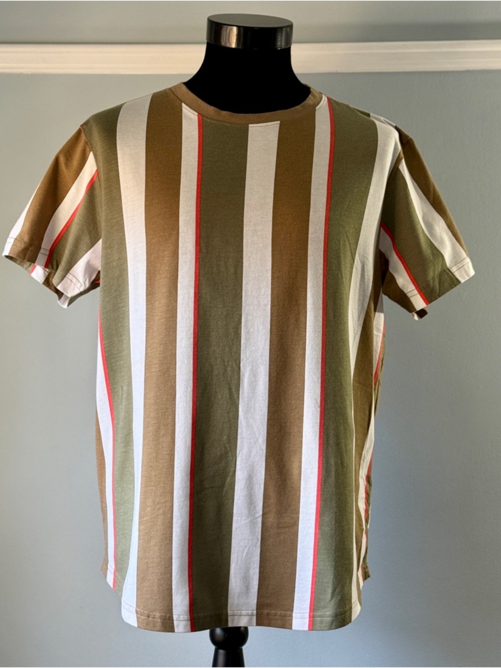 New Original Use Olive, White & Tan Vertical Stripe Short-Sleeve Tee